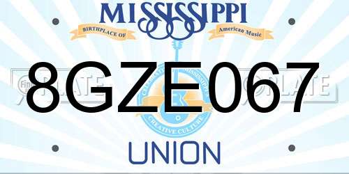 8GZE067 Mississippi License Plate