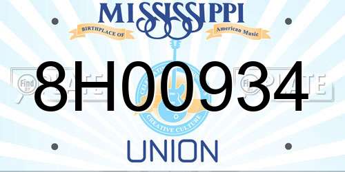 8H00934 Mississippi License Plate