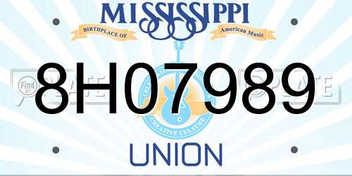 8H07989 Mississippi License Plate
