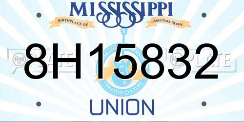 8H15832 Mississippi License Plate