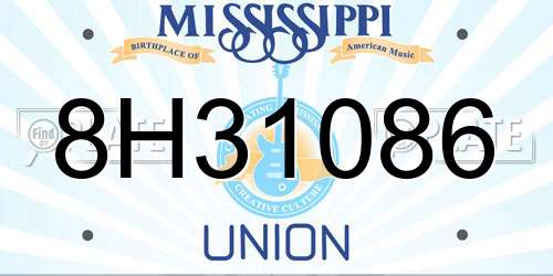 8H31086 Mississippi License Plate