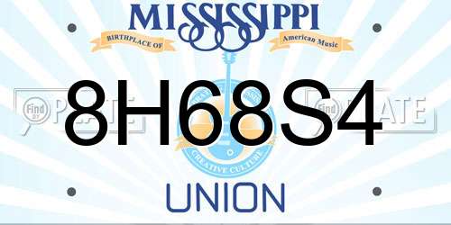8H68S4 Mississippi License Plate