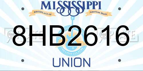 8HB2616 Mississippi License Plate