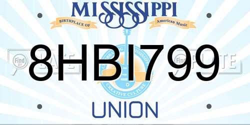 8HBI799 Mississippi License Plate