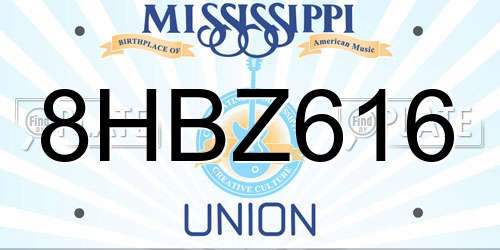 8HBZ616 Mississippi License Plate