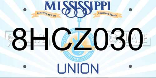 8HCZ030 Mississippi License Plate