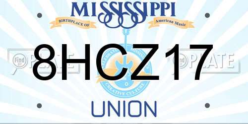 8HCZ17 Mississippi License Plate