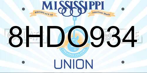 8HDO934 Mississippi License Plate