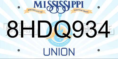 8HDQ934 Mississippi License Plate