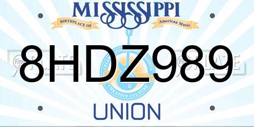 8HDZ989 Mississippi License Plate