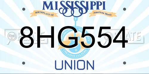 8HG554 Mississippi License Plate