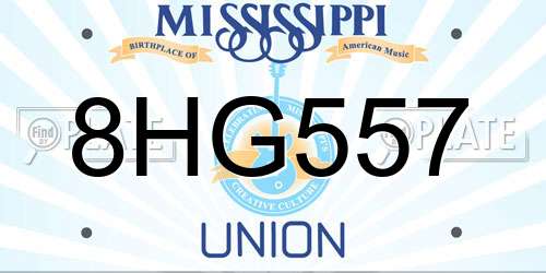 8HG557 Mississippi License Plate