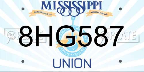 8HG587 Mississippi License Plate