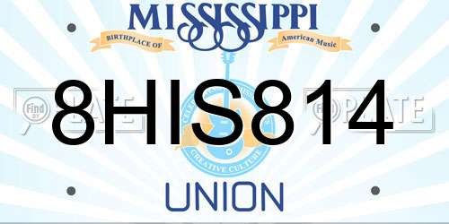 8HIS814 Mississippi License Plate