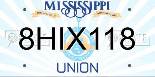 8HIX118 Mississippi License Plate