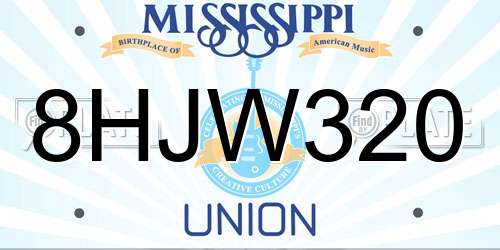 8HJW320 Mississippi License Plate