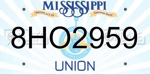 8HO2959 Mississippi License Plate