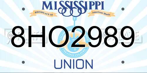 8HO2989 Mississippi License Plate