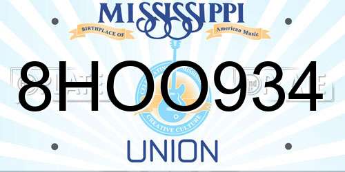 8HOO934 Mississippi License Plate