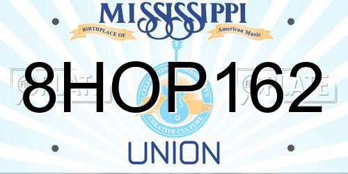 8HOP162 Mississippi License Plate