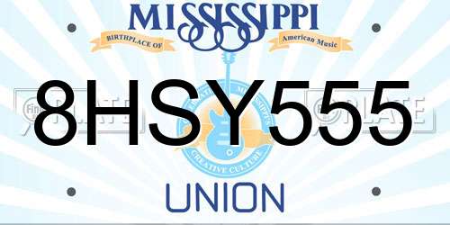 8HSY555 Mississippi License Plate