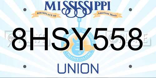 8HSY558 Mississippi License Plate