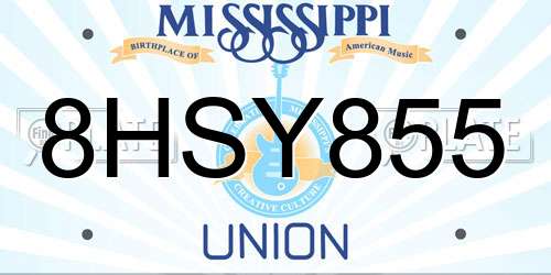 8HSY855 Mississippi License Plate