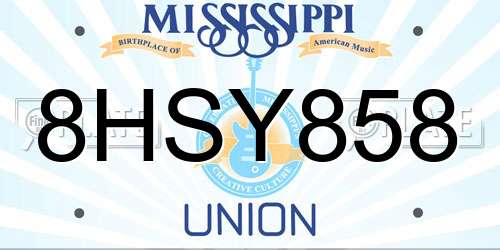 8HSY858 Mississippi License Plate