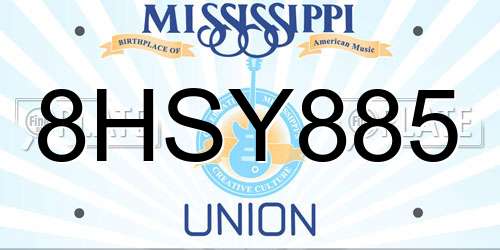 8HSY885 Mississippi License Plate
