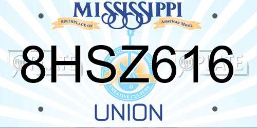 8HSZ616 Mississippi License Plate