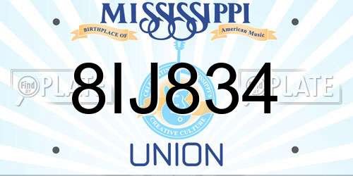 8IJ834 Mississippi License Plate