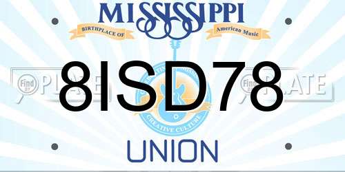8ISD78 Mississippi License Plate
