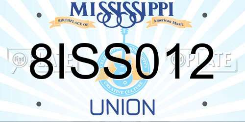 8ISS012 Mississippi License Plate