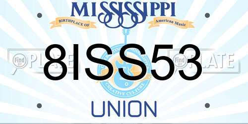 8ISS53 Mississippi License Plate