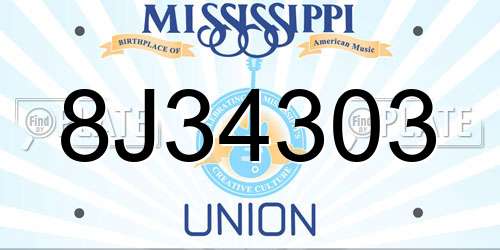 8J34303 Mississippi License Plate