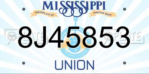 8J45853 Mississippi License Plate