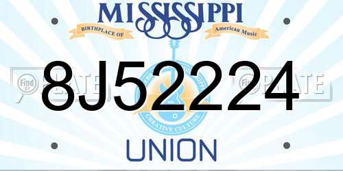 8J52224 Mississippi License Plate