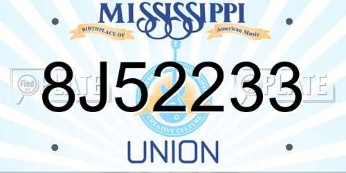 8J52233 Mississippi License Plate