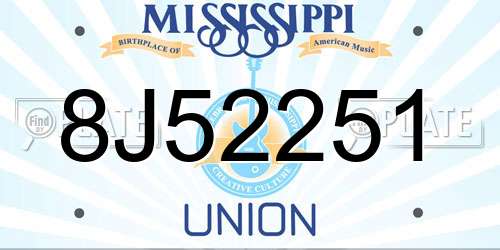 8J52251 Mississippi License Plate
