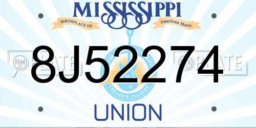 8J52274 Mississippi License Plate