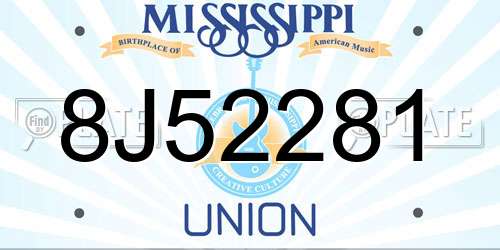 8J52281 Mississippi License Plate