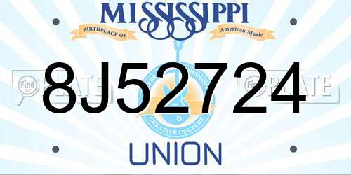 8J52724 Mississippi License Plate