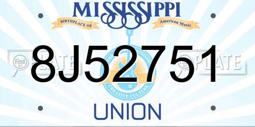8J52751 Mississippi License Plate