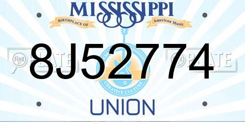 8J52774 Mississippi License Plate