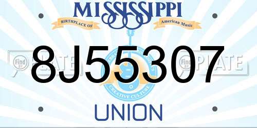 8J55307 Mississippi License Plate