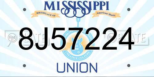 8J57224 Mississippi License Plate