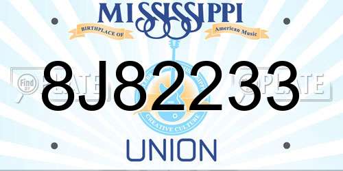 8J82233 Mississippi License Plate