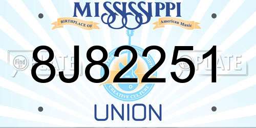 8J82251 Mississippi License Plate