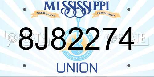 8J82274 Mississippi License Plate
