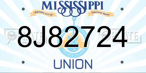 8J82724 Mississippi License Plate
